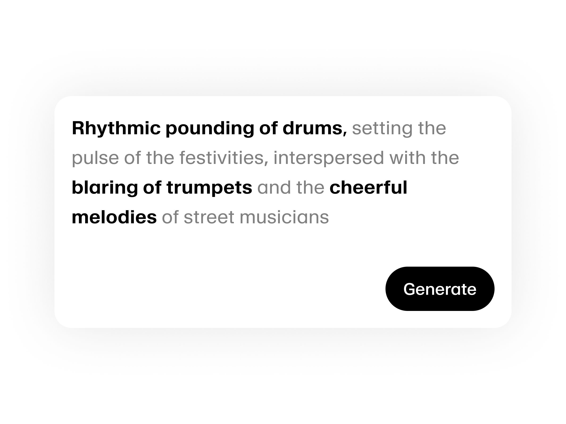 ElevenLabs sound-effects prompt describing rhythmic drums, trumpets, and street musicians above a Generate button