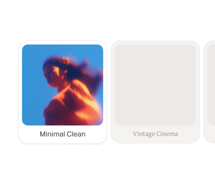 Official ElevenLabs Studio caption-template illustration showing Minimal Clean and Vintage Cinema style cards